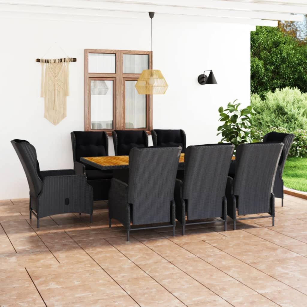 9-tlg. Garten-Essgruppe mit Auflagen Poly Rattan Dunkelgrau - Pazzar.ch