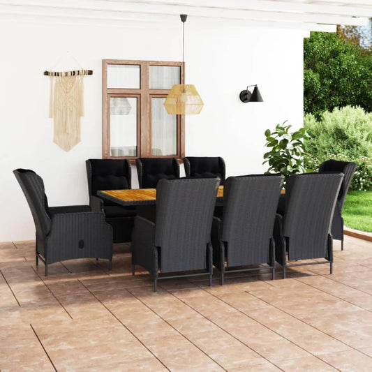 9-tlg. Garten-Essgruppe mit Auflagen Poly Rattan Dunkelgrau - Pazzar.ch