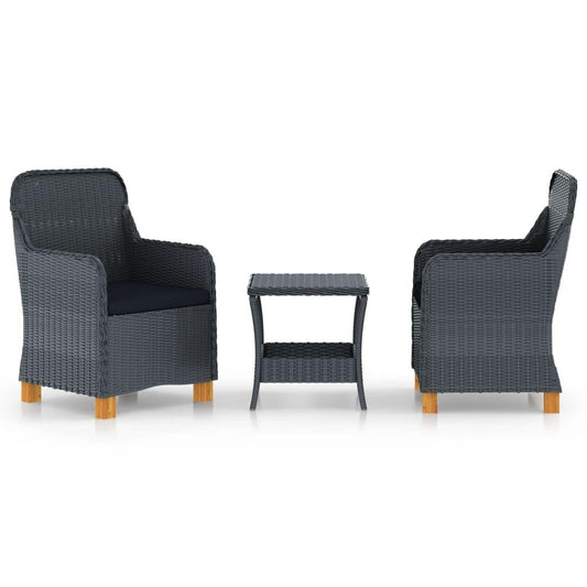 3-tlg. Garten-Lounge-Set mit Auflagen Poly Rattan Dunkelgrau - Pazzar.ch