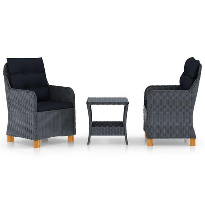 3-tlg. Garten-Lounge-Set mit Auflagen Poly Rattan Dunkelgrau - Pazzar.ch