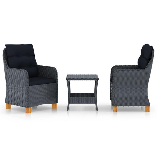 3-tlg. Garten-Lounge-Set mit Auflagen Poly Rattan Dunkelgrau - Pazzar.ch