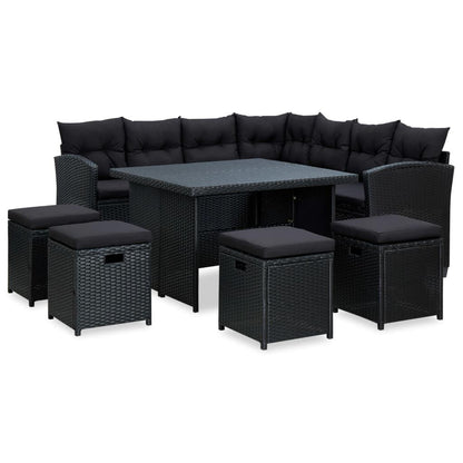 6-tlg. Garten-Lounge-Set mit Auflagen Poly Rattan Schwarz - Pazzar.ch