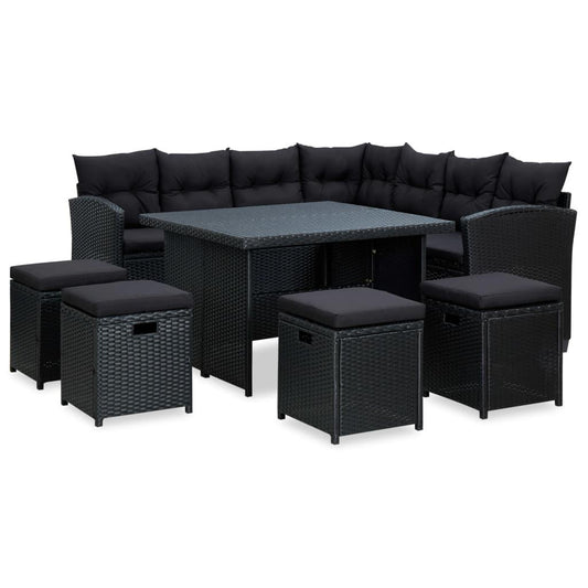 6-tlg. Garten-Lounge-Set mit Auflagen Poly Rattan Schwarz - Pazzar.ch
