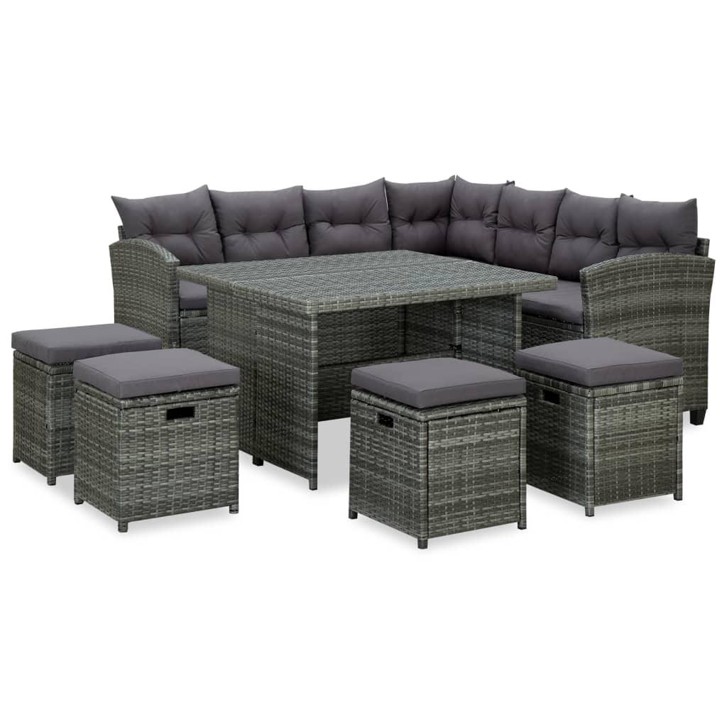 6-tlg. Garten-Lounge-Set mit Auflagen Poly Rattan Grau - Pazzar.ch