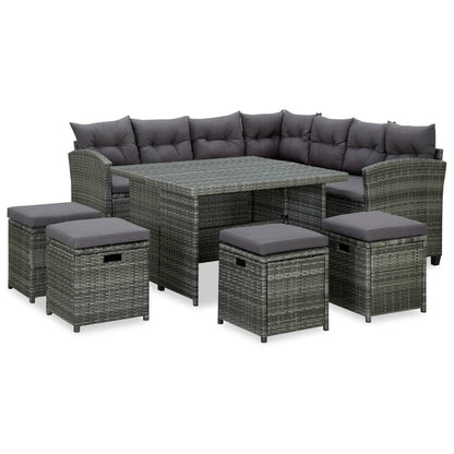 6-tlg. Garten-Lounge-Set mit Auflagen Poly Rattan Grau - Pazzar.ch