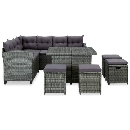 6-tlg. Garten-Lounge-Set mit Auflagen Poly Rattan Grau - Pazzar.ch