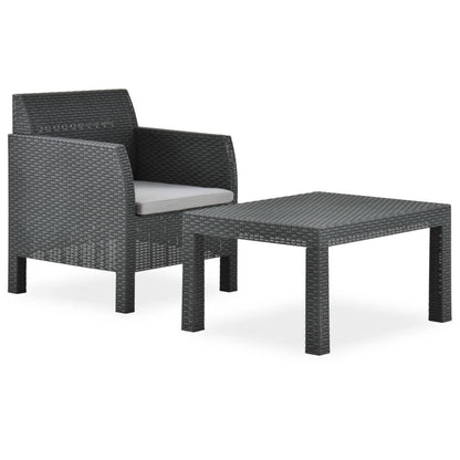 2-tlg. Garten-Lounge-Set mit Auflage PP Rattan Anthrazit - Pazzar.ch