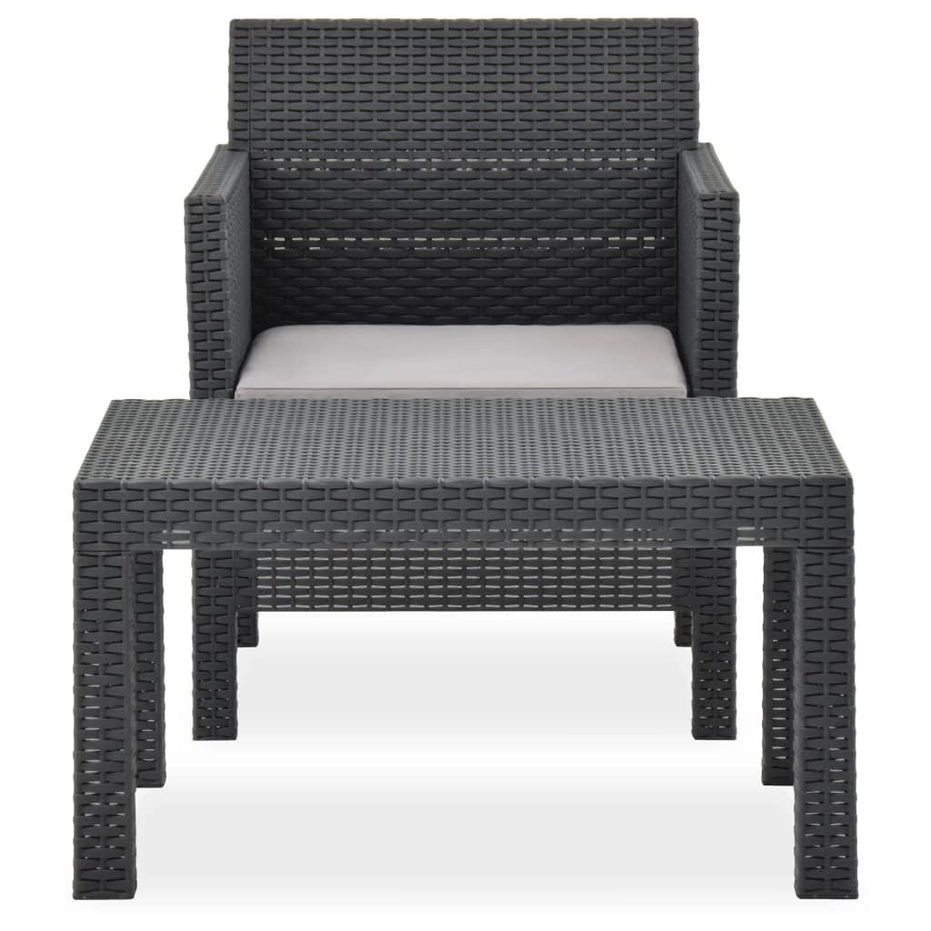 2-tlg. Garten-Lounge-Set mit Auflage PP Rattan Anthrazit - Pazzar.ch