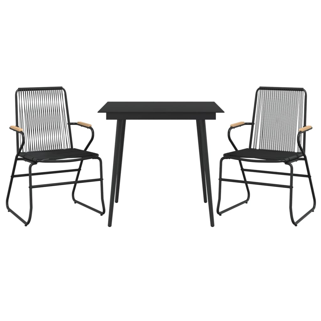 3-tlg. Garten-Essgruppe Schwarz PVC Rattan