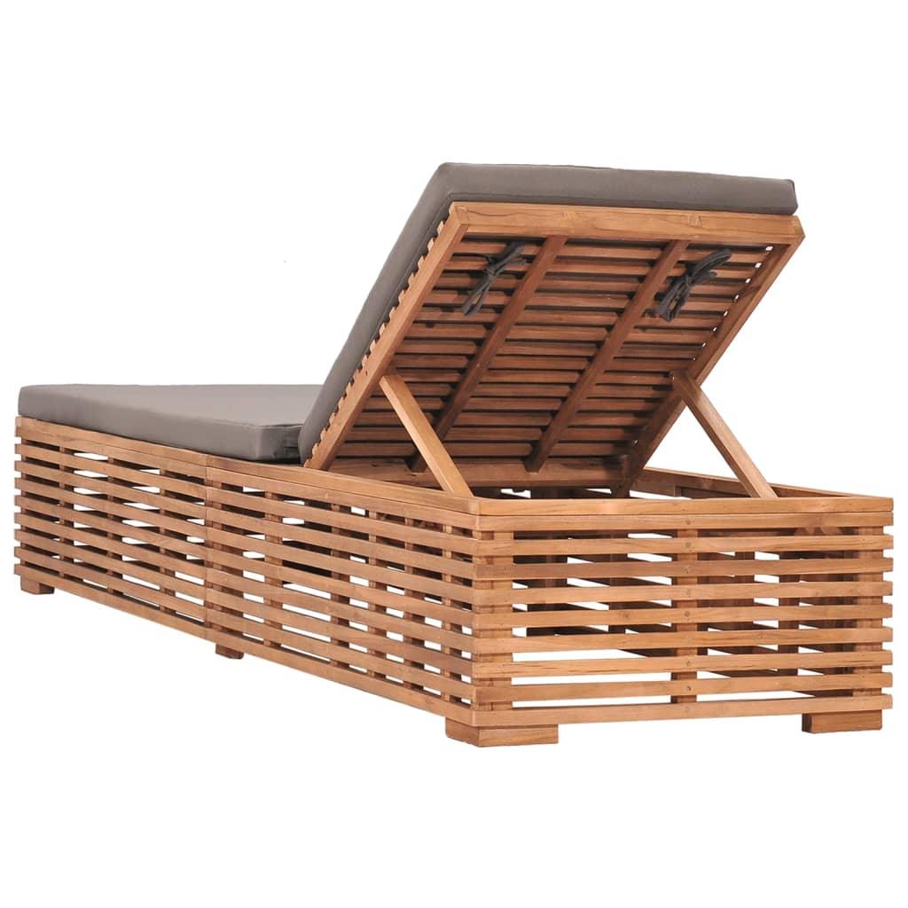 Sonnenliege mit Dunkelgrauem Kissen Teak Massivholz - Pazzar.ch