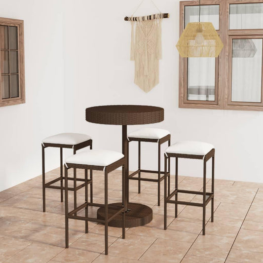 5-tlg. Gartenbar-Set mit Kissen Poly Rattan Braun - Pazzar.ch