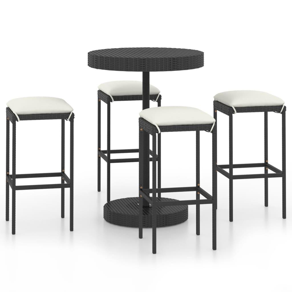 5-tlg. Gartenbar-Set mit Kissen Poly Rattan Schwarz - Pazzar.ch