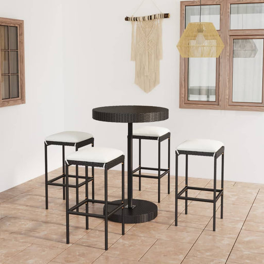 5-tlg. Gartenbar-Set mit Kissen Poly Rattan Schwarz - Pazzar.ch