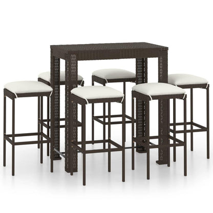 7-tlg. Gartenbar-Set mit Kissen Poly Rattan Braun - Pazzar.ch