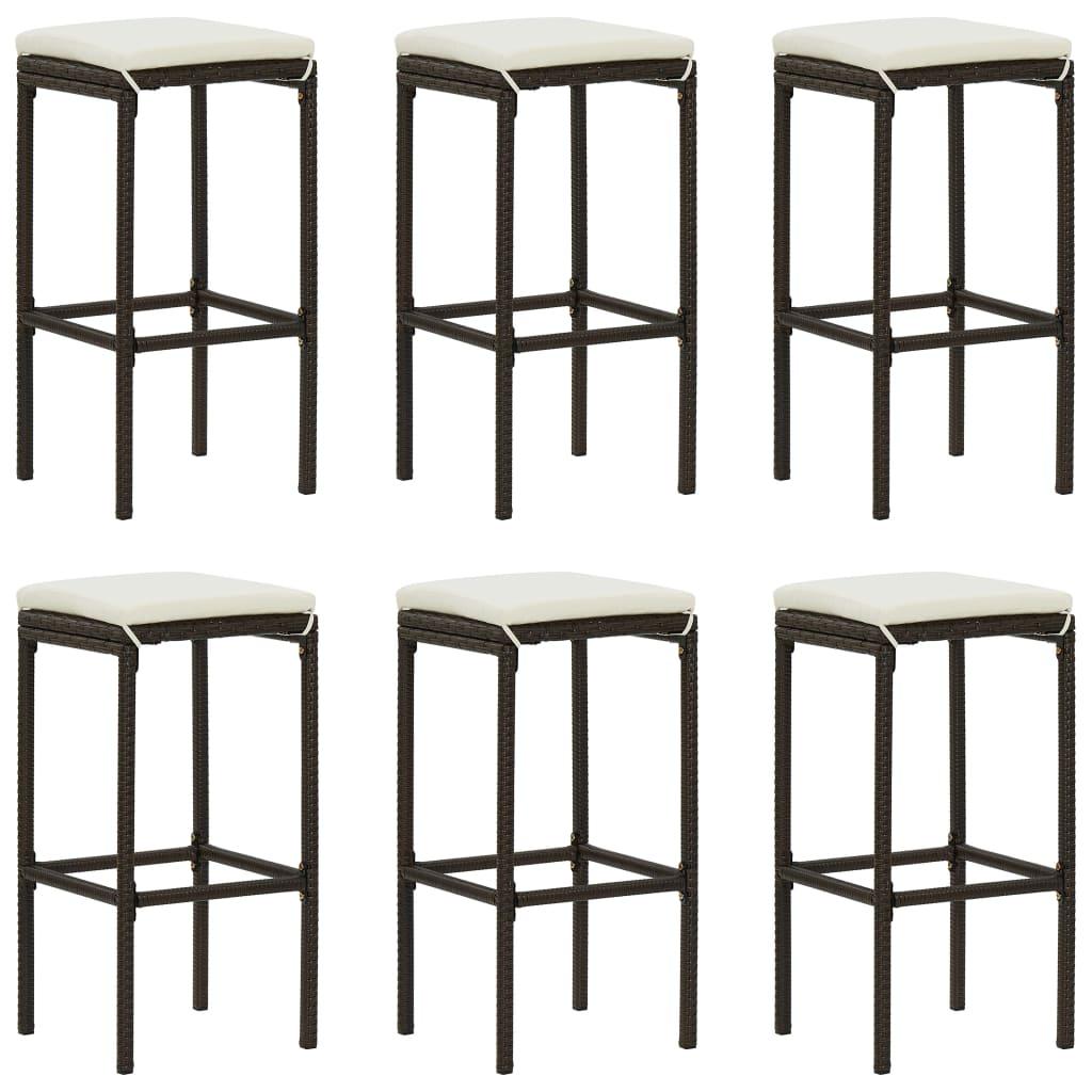 7-tlg. Gartenbar-Set mit Kissen Poly Rattan Braun