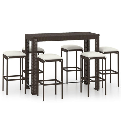 7-tlg. Gartenbar-Set mit Kissen Poly Rattan Braun - Pazzar.ch