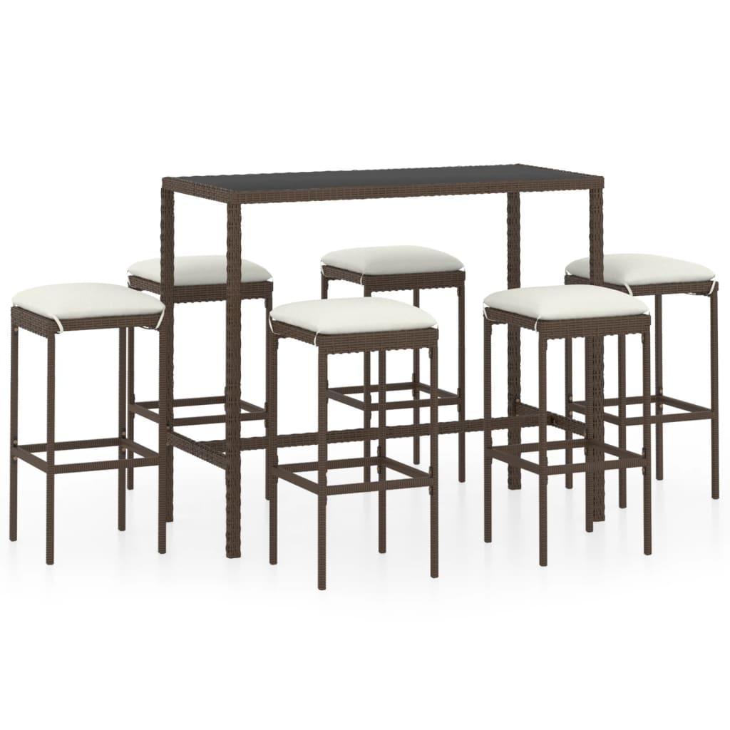 7-tlg. Gartenbar-Set mit Kissen Poly Rattan Braun - Pazzar.ch
