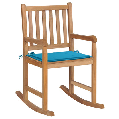 Schaukelstuhl mit Blauem Kissen Massivholz Teak - Pazzar.ch