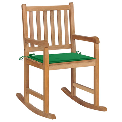 Schaukelstuhl mit Grünem Kissen Massivholz Teak - Pazzar.ch