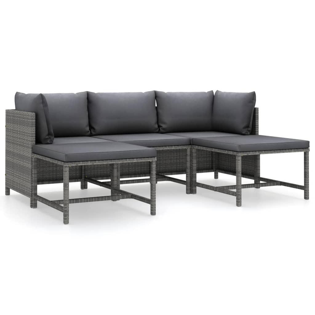 5-tlg. Garten-Lounge-Set mit Kissen Poly Rattan Grau - Pazzar.ch