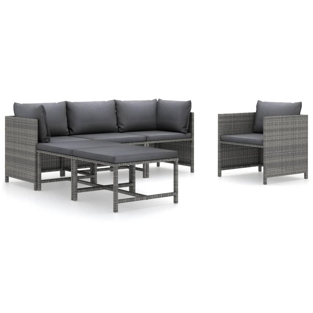 6-tlg. Garten-Lounge-Set mit Kissen Poly Rattan Grau - Pazzar.ch