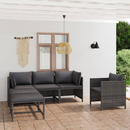 6-tlg. Garten-Lounge-Set mit Kissen Poly Rattan Grau - Pazzar.ch