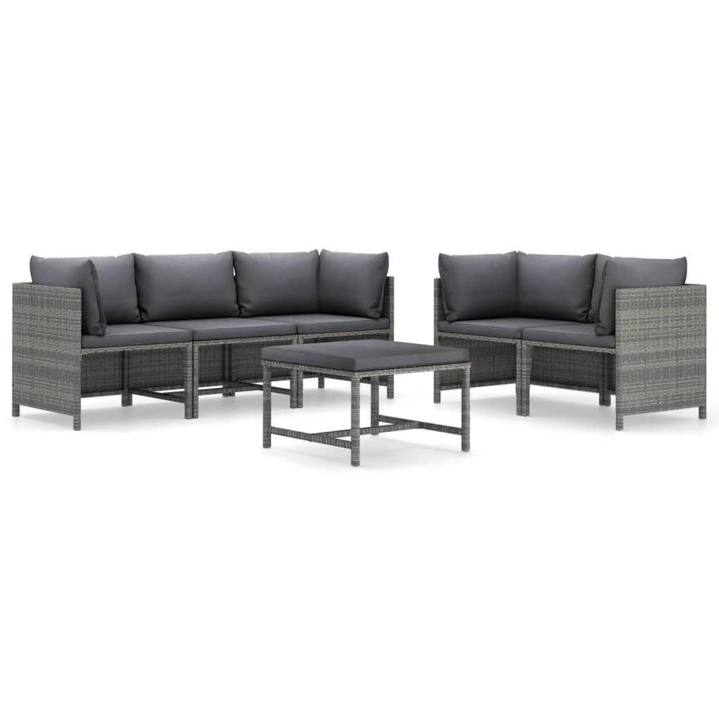 6-tlg. Garten-Lounge-Set mit Kissen Poly Rattan Grau - Pazzar.ch