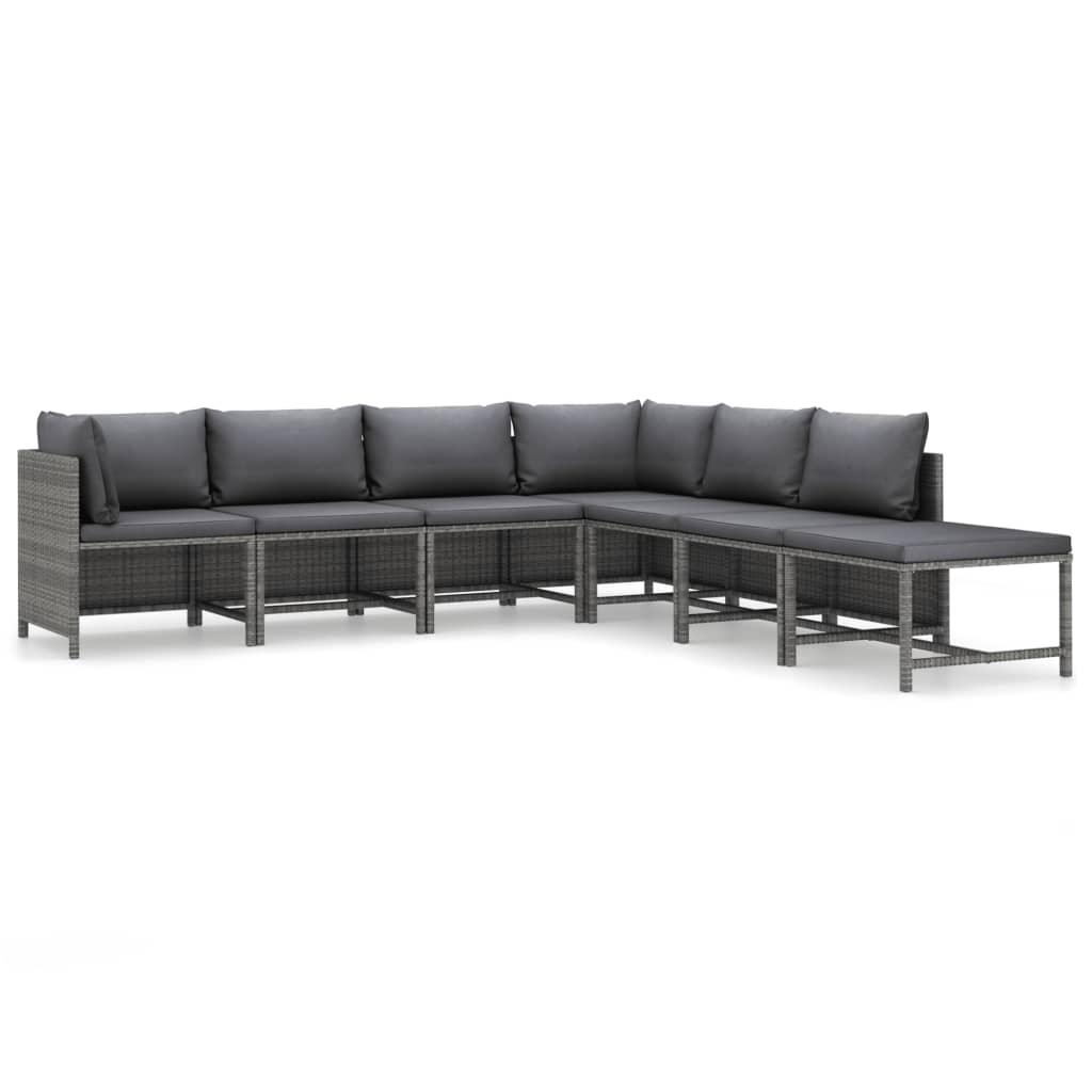 7-tlg. Garten-Lounge-Set mit Kissen Poly Rattan Grau - Pazzar.ch