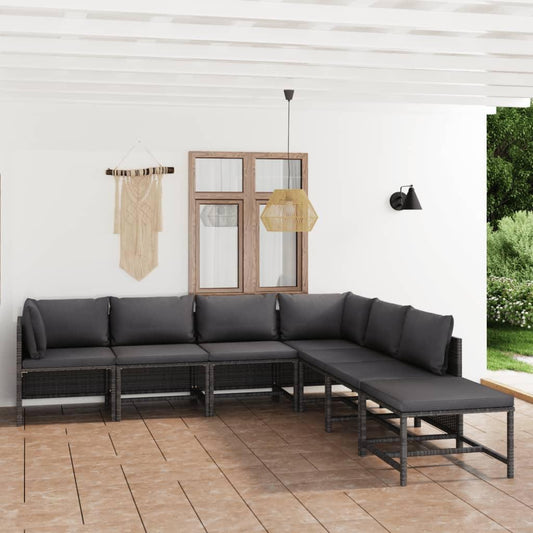 7-tlg. Garten-Lounge-Set mit Kissen Poly Rattan Grau - Pazzar.ch
