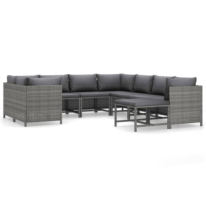 9-tlg. Garten-Lounge-Set mit Kissen Poly Rattan Grau - Pazzar.ch