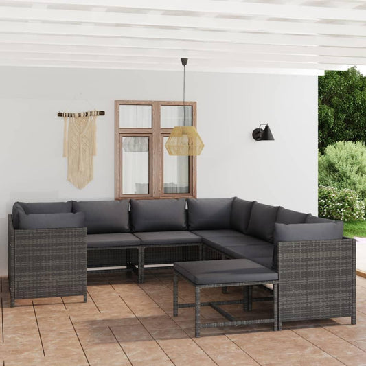 9-tlg. Garten-Lounge-Set mit Kissen Poly Rattan Grau - Pazzar.ch