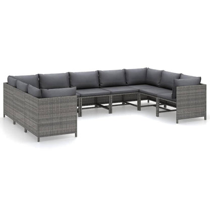 9-tlg. Garten-Lounge-Set mit Kissen Poly Rattan Grau - Pazzar.ch