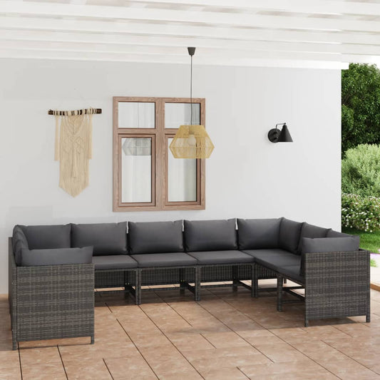 9-tlg. Garten-Lounge-Set mit Kissen Poly Rattan Grau - Pazzar.ch