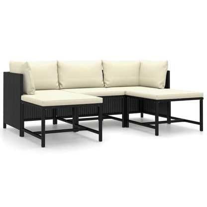 5-tlg. Garten-Lounge-Set mit Kissen Poly Rattan Schwarz - Pazzar.ch