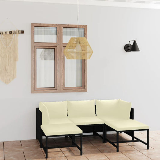 5-tlg. Garten-Lounge-Set mit Kissen Poly Rattan Schwarz - Pazzar.ch