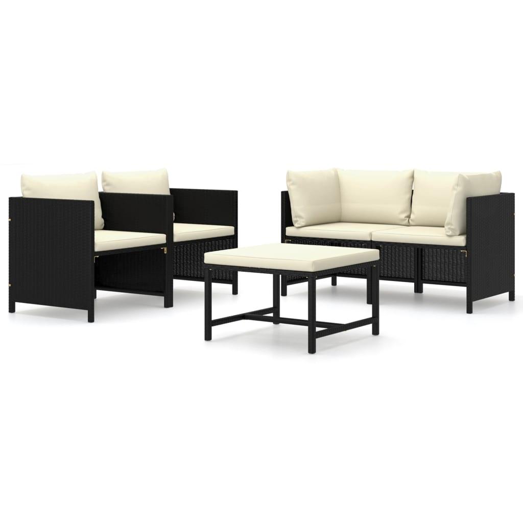 5-tlg. Garten-Lounge-Set mit Kissen Poly Rattan Schwarz - Pazzar.ch