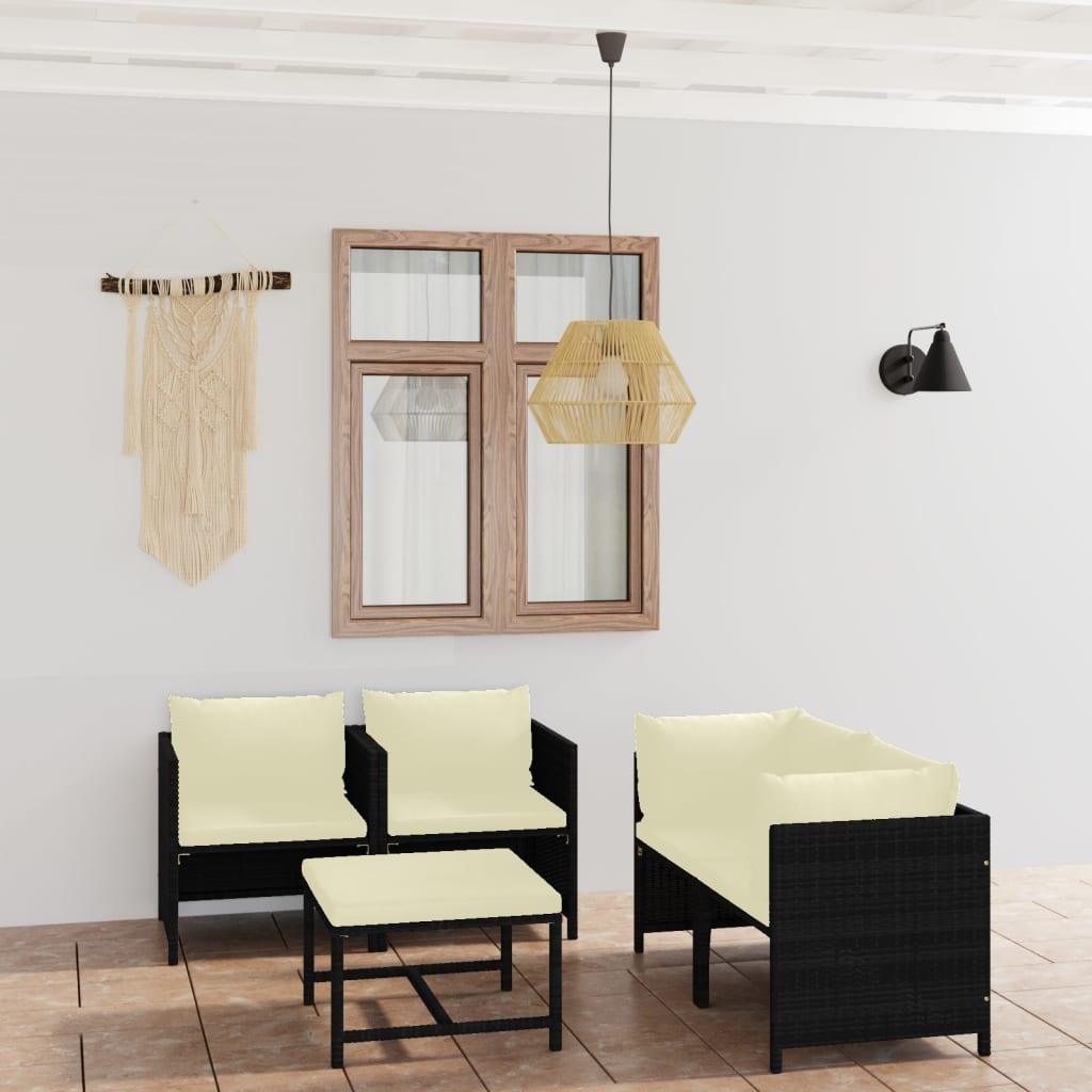5-tlg. Garten-Lounge-Set mit Kissen Poly Rattan Schwarz - Pazzar.ch
