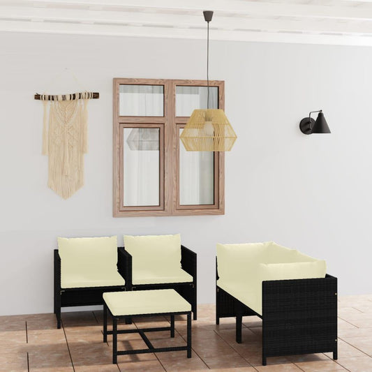 5-tlg. Garten-Lounge-Set mit Kissen Poly Rattan Schwarz - Pazzar.ch
