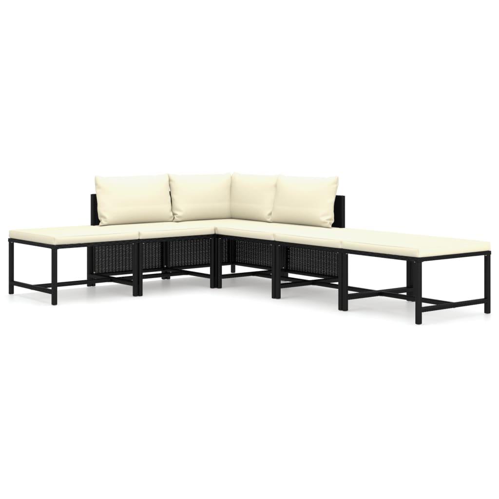 6-tlg. Garten-Lounge-Set mit Kissen Poly Rattan Schwarz - Pazzar.ch