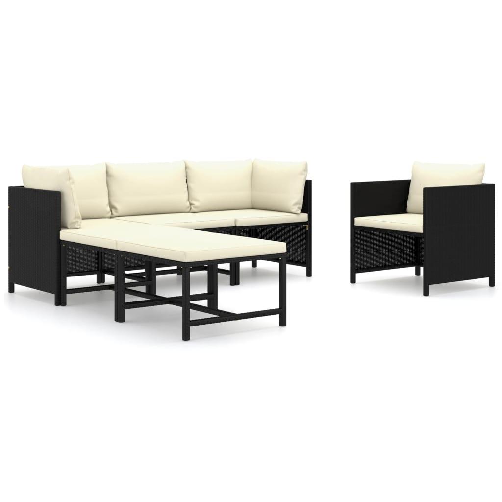 6-tlg. Garten-Lounge-Set mit Kissen Poly Rattan Schwarz - Pazzar.ch