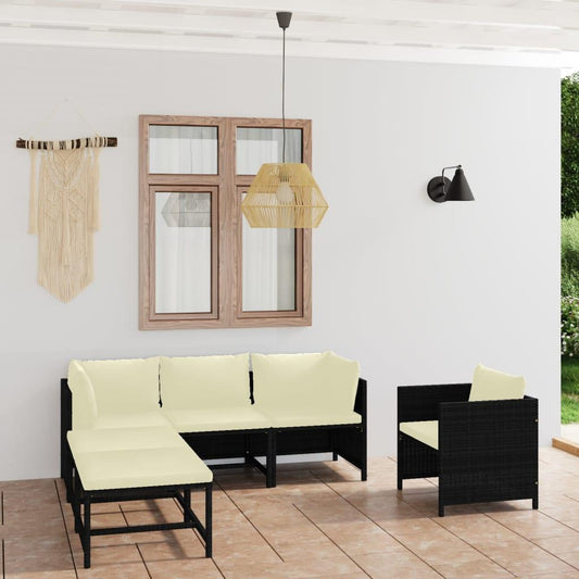 6-tlg. Garten-Lounge-Set mit Kissen Poly Rattan Schwarz - Pazzar.ch