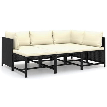 6-tlg. Garten-Lounge-Set mit Kissen Poly Rattan Schwarz - Pazzar.ch