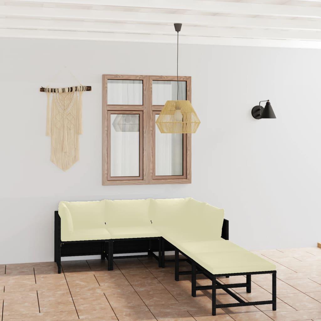 6-tlg. Garten-Lounge-Set mit Kissen Poly Rattan Schwarz - Pazzar.ch