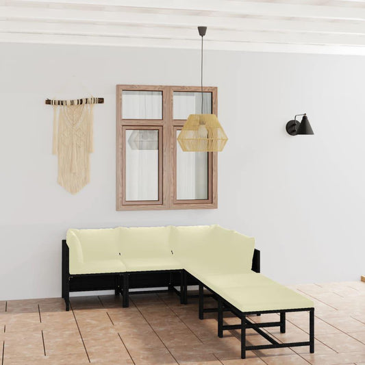6-tlg. Garten-Lounge-Set mit Kissen Poly Rattan Schwarz - Pazzar.ch