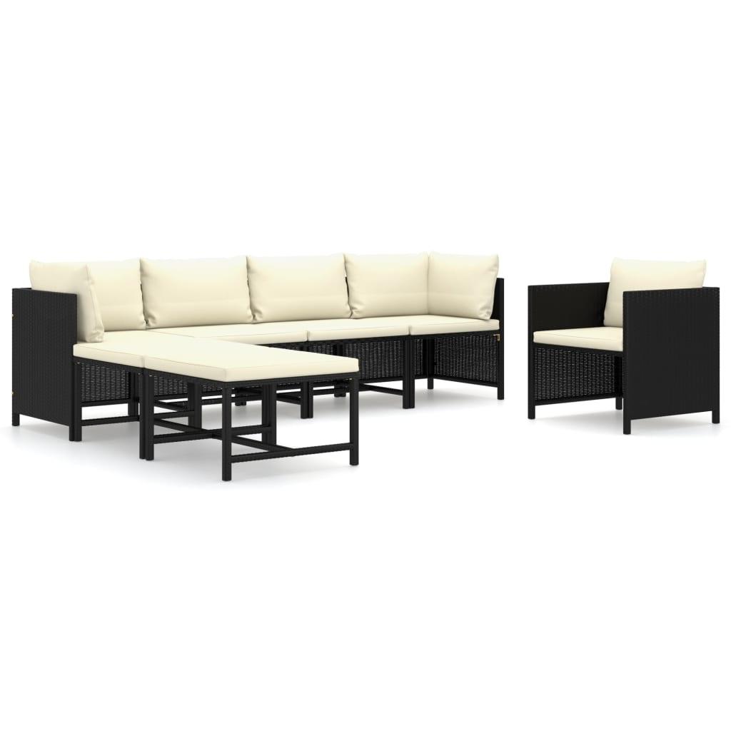 7-tlg. Garten-Lounge-Set mit Kissen Poly Rattan Schwarz - Pazzar.ch