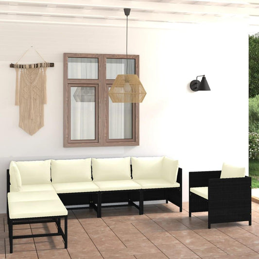 7-tlg. Garten-Lounge-Set mit Kissen Poly Rattan Schwarz - Pazzar.ch