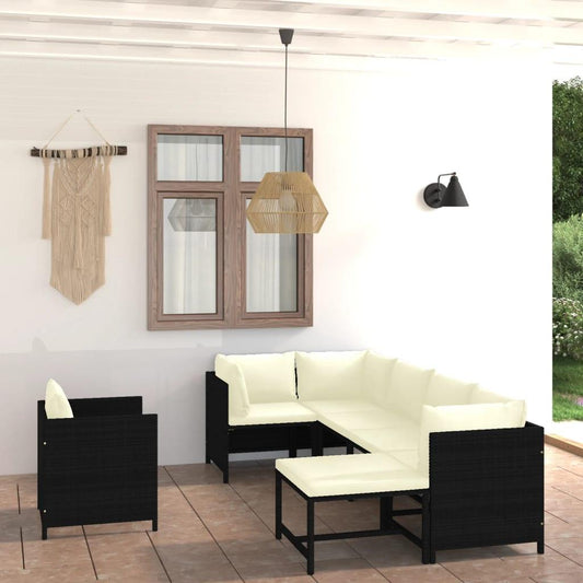 7-tlg. Garten-Lounge-Set mit Kissen Poly Rattan Schwarz - Pazzar.ch