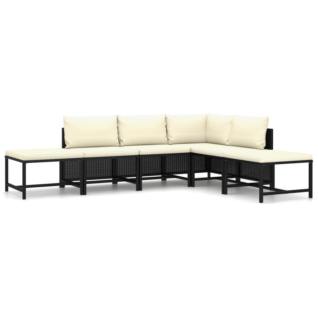 6-tlg. Garten-Lounge-Set mit Kissen Poly Rattan Schwarz - Pazzar.ch