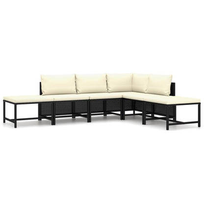 6-tlg. Garten-Lounge-Set mit Kissen Poly Rattan Schwarz - Pazzar.ch