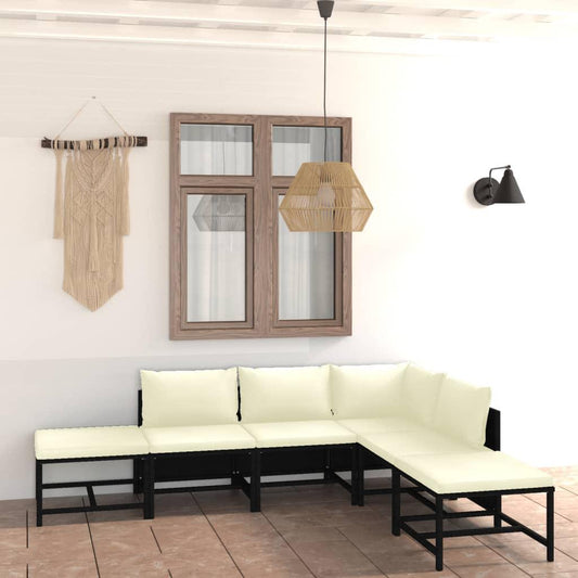 6-tlg. Garten-Lounge-Set mit Kissen Poly Rattan Schwarz - Pazzar.ch